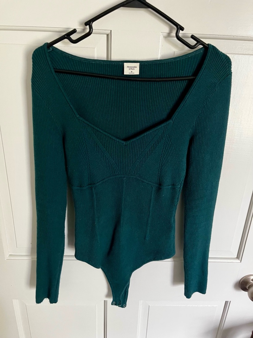 Abercrombie & Fitch Forest Green Ribbed V-Neck Bodysuit